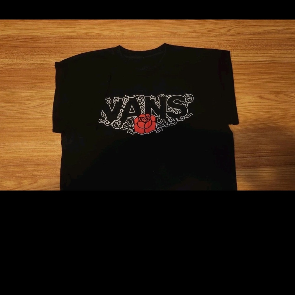 Vans Black Tee with Red Rose Graphic s